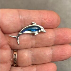 NWOT Silver and Blue Dolphin Fish Pendant